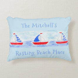 Waterverf Zeilboten Resting Beach Place Accent Kussen