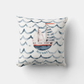 Waterverf zeiler rood en blauw monogram kussen (Voorkant)