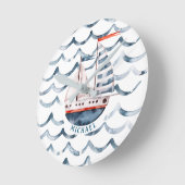 Waterverf zeiler rood en blauw monogram ronde klok (Hoek)