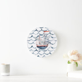 Waterverf zeiler rood en blauw monogram ronde klok