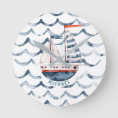 Waterverf zeiler rood en blauw monogram ronde klok (Voorkant)