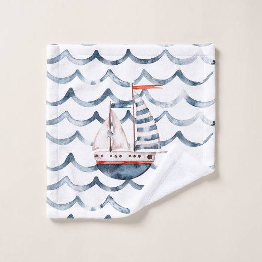 Waterverf zeiler rood en blauw triple monogram bad handdoek (Wasdoekje)