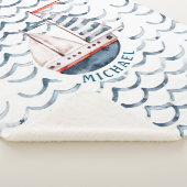 Waterverf zeilor red en blauw monogram sherpa deken (3/4)