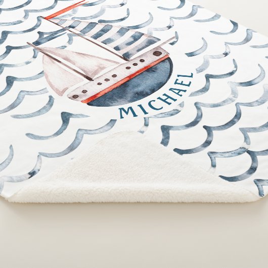 Waterverf zeilor red en blauw monogram sherpa deken (3/4)