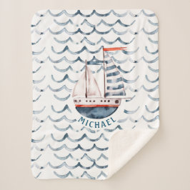 Waterverf zeilor red en blauw monogram sherpa deken