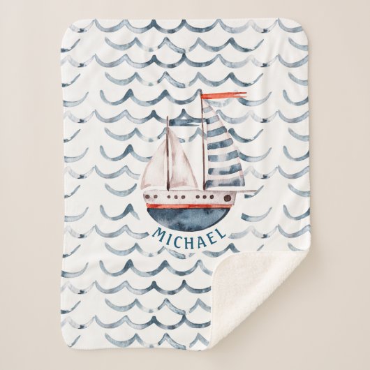 Waterverf zeilor red en blauw monogram sherpa deken (Voorkant)