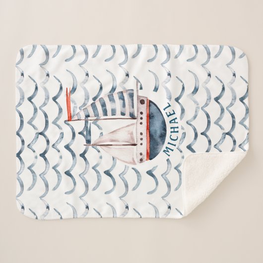 Waterverf zeilor red en blauw monogram sherpa deken (Voorkant (horizontaal))