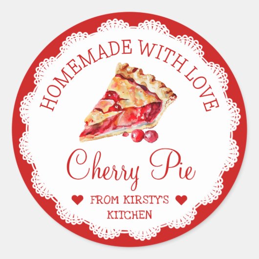 Waterverf Zelfgemaakt Cherry Pie Food Label (Voorkant)