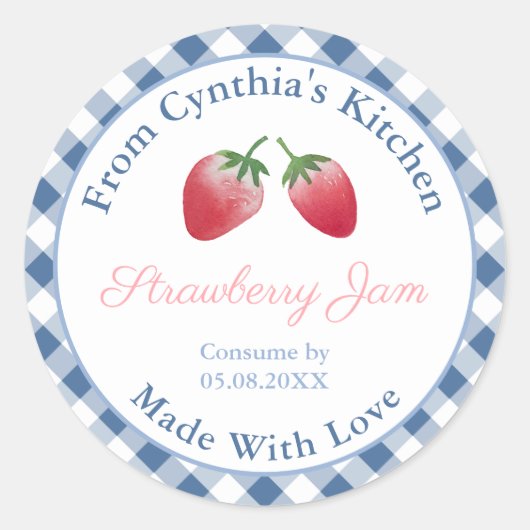 Waterverf Zelfgemaakte Aardbeien Jam Labels (Voorkant)
