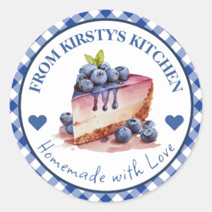 Waterverf Zelfgemaakte Gingham Blueberry Cake Labe Ronde Sticker