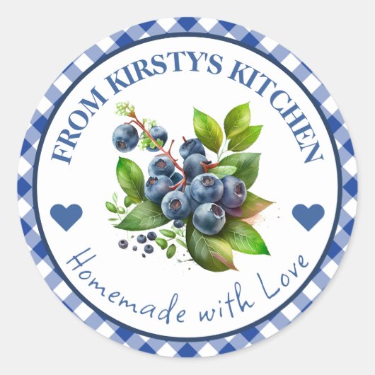 Waterverf Zelfgemaakte Gingham Blueberry Jam Label (Voorkant)