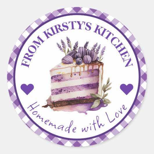 Waterverf Zelfgemaakte Gingham Lavender Cake Label (Voorkant)