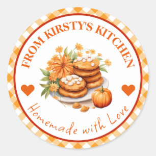 Waterverf Zelfgemaakte Gingham Pompoen Cookies Ronde Sticker