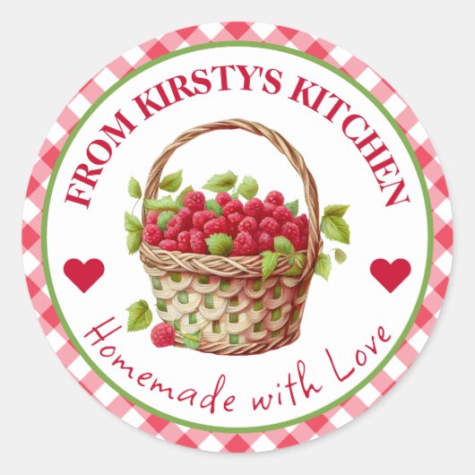 Waterverf Zelfgemaakte Gingham Raspberry Jam Label (Voorkant)