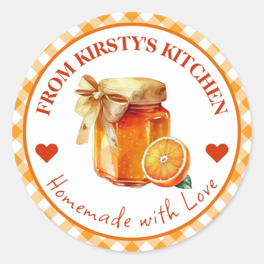 Waterverf Zelfgemaakte Gingham Sinaasappel Jam Lab Ronde Sticker (Voorkant)