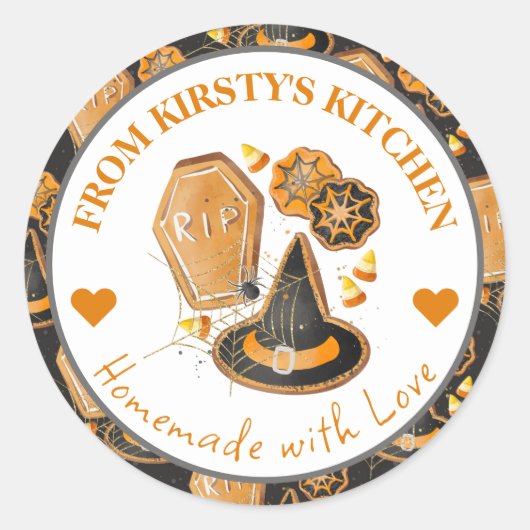 Waterverf zelfgemaakte rustieke Halloween-koekjes Ronde Sticker (Voorkant)