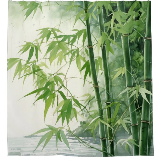 Waterverf Zen Bamboo Harmony Douchegordijn (Voorkant)