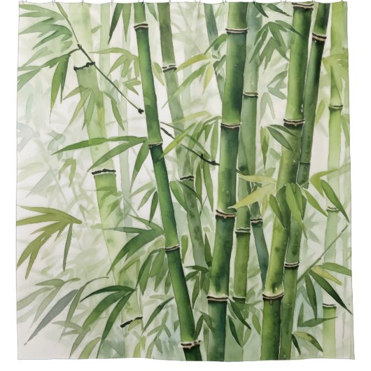 Waterverf Zen Bamboo Harmony Douchegordijn (Voorkant)