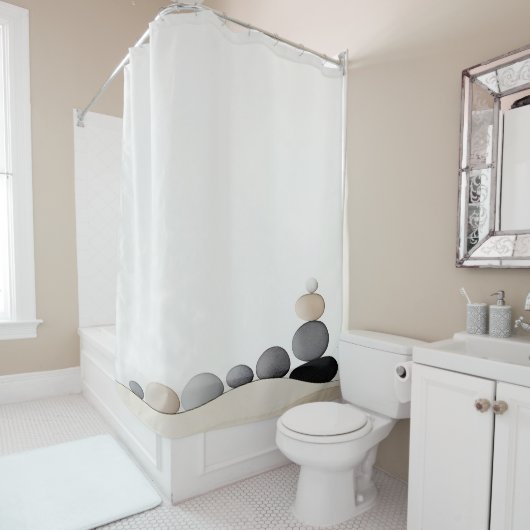 Waterverf Zen Stone Garden Japanse stijl Douchegordijn (In situ)