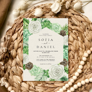 Waterverf zeshoekig Lijst groen bruiloft Kaart