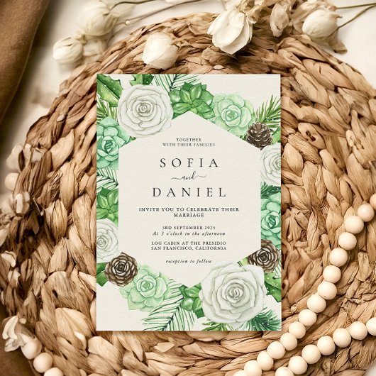 Waterverf zeshoekig Lijst groen bruiloft Kaart