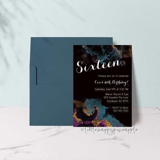 Waterverf Zestien Verjaardagsuitnodiging Kaart