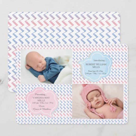 Waterverf Zig Zag Fotogeboorteaankondiging Aankondiging (Voorkant / Achterkant)