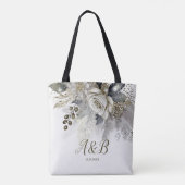 Waterverf Zilver Gouden Witte Rozen Bloemen Tote Bag (Achterkant)