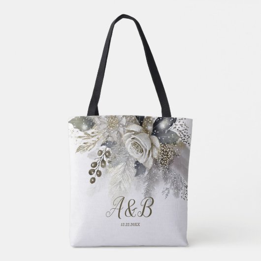 Waterverf Zilver Gouden Witte Rozen Bloemen Tote Bag (Achterkant)