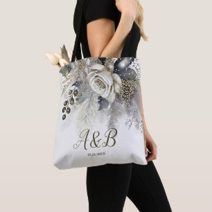Waterverf Zilver Gouden Witte Rozen Bloemen Tote Bag