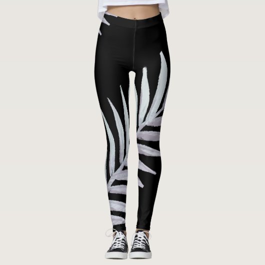 waterverf Zilveren Bladeren Leggings (Voorkant)