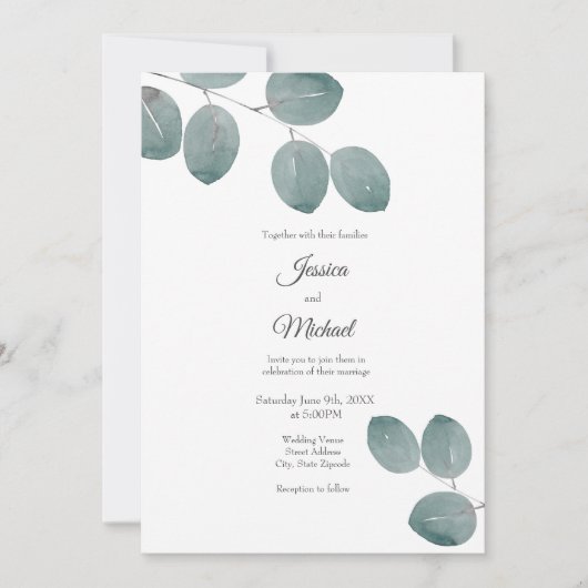 Waterverf Zilveren Dollar Eucalyptus Leaves Kaart (Voorkant)