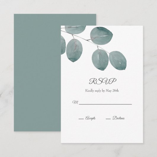 Waterverf Zilveren Dollar Eucalyptus Leaves RSVP Kaartje (Voorkant / Achterkant)