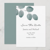 Waterverf Zilveren Dollar Eucalyptus Leaves Save The Date (Voorkant / Achterkant)
