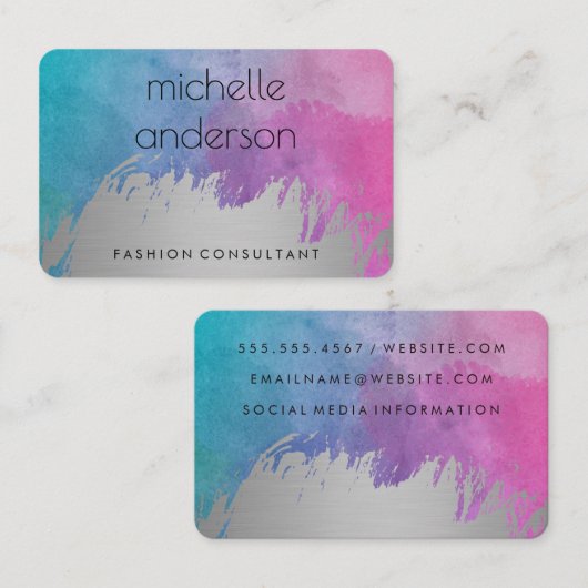 Waterverf / Zilveren geborsteld Visitekaartje (Voorkant / Achterkant)