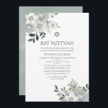 Waterverf Zilveren Salie Floral Bat Mitzvah Kaart<br><div class="desc">Trendy zilveren salie bloemenvleermuis mitzvah uitnodigen aanpasbaar aan uw event specifieke. Met dank aan chocolatesquestudio.</div>