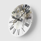 Waterverf Zilveren Witte Rozen Bloemen Ronde Klok (Hoek)