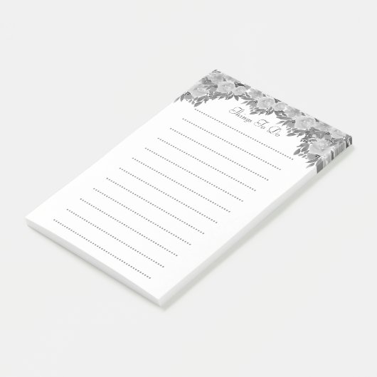 Waterverf zilvergrijze bloemen hebben dingen te do post-it® notes (Schuin)