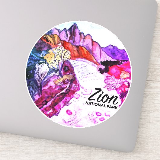 Waterverf Zion National Park Utah Camping Trip Sticker (Detail)