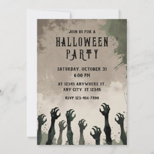 Waterverf Zombie Handen Halloween Party Kaart
