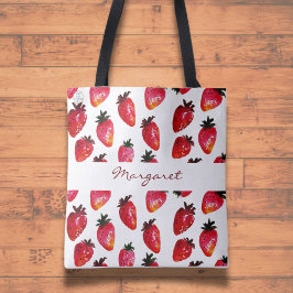 Waterverf Zomer Aardbeien Artistiek Rood Wit Tote Bag