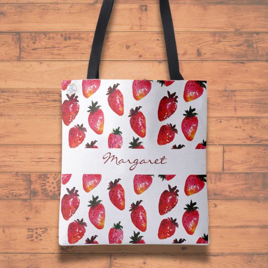Waterverf Zomer Aardbeien Artistiek Rood Wit Tote Bag