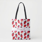 Waterverf Zomer Aardbeien Artistiek Rood Wit Tote Bag (Voorkant)