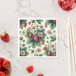  Waterverf Zomer Aardbeien Servet