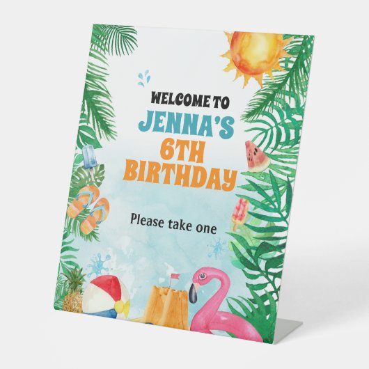 Waterverf Zomer Beach Party Reclamebord Met Voetstuk (Voorkant)