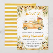 Waterverf Zomer Bee Truck & Zonnebloemen Sweet 16 Kaart (Voorkant / Achterkant)