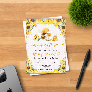 Waterverf Zomer Bij en Zonnebloemen Baby Shower Acryl Uitnodigingen