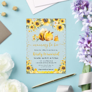 Waterverf Zomer Bij en Zonnebloemen Baby Shower Acryl Uitnodigingen