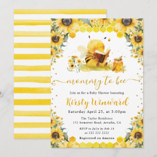 Waterverf Zomer Bij en Zonnebloemen Baby Shower Kaart