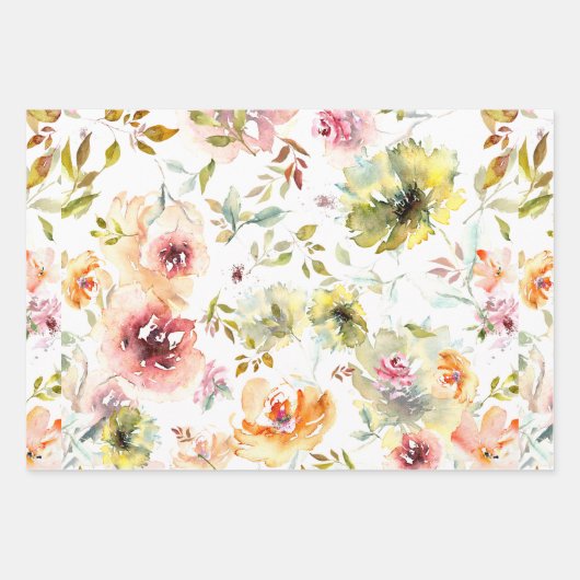 Waterverf Zomer Bloemen Verpakking Papier Bladen Inpakpapier Vel (Voorkant)